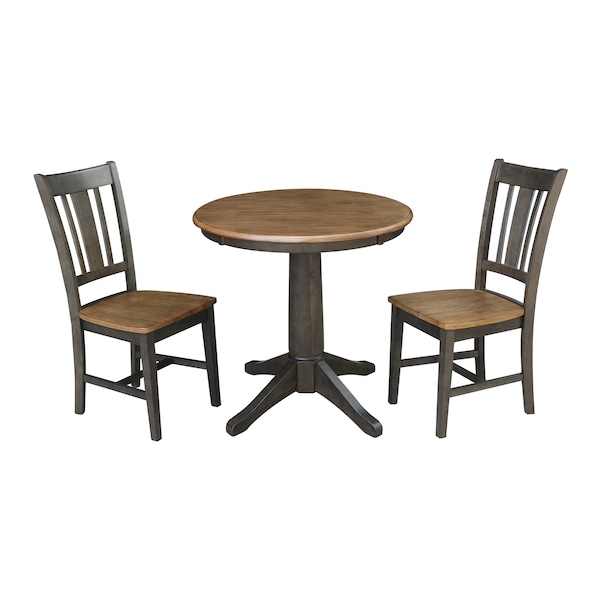 International Concepts Round 30 in Rd Top Pedestal Table, 2 San Remo Chairs, Hickory/Washed Coal, 30 in W, 30 in L, Wood K45-30RT-27B-C10-2 - main